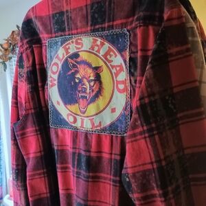 Wolf's Head Oil Red Plaid Button Down Shirt